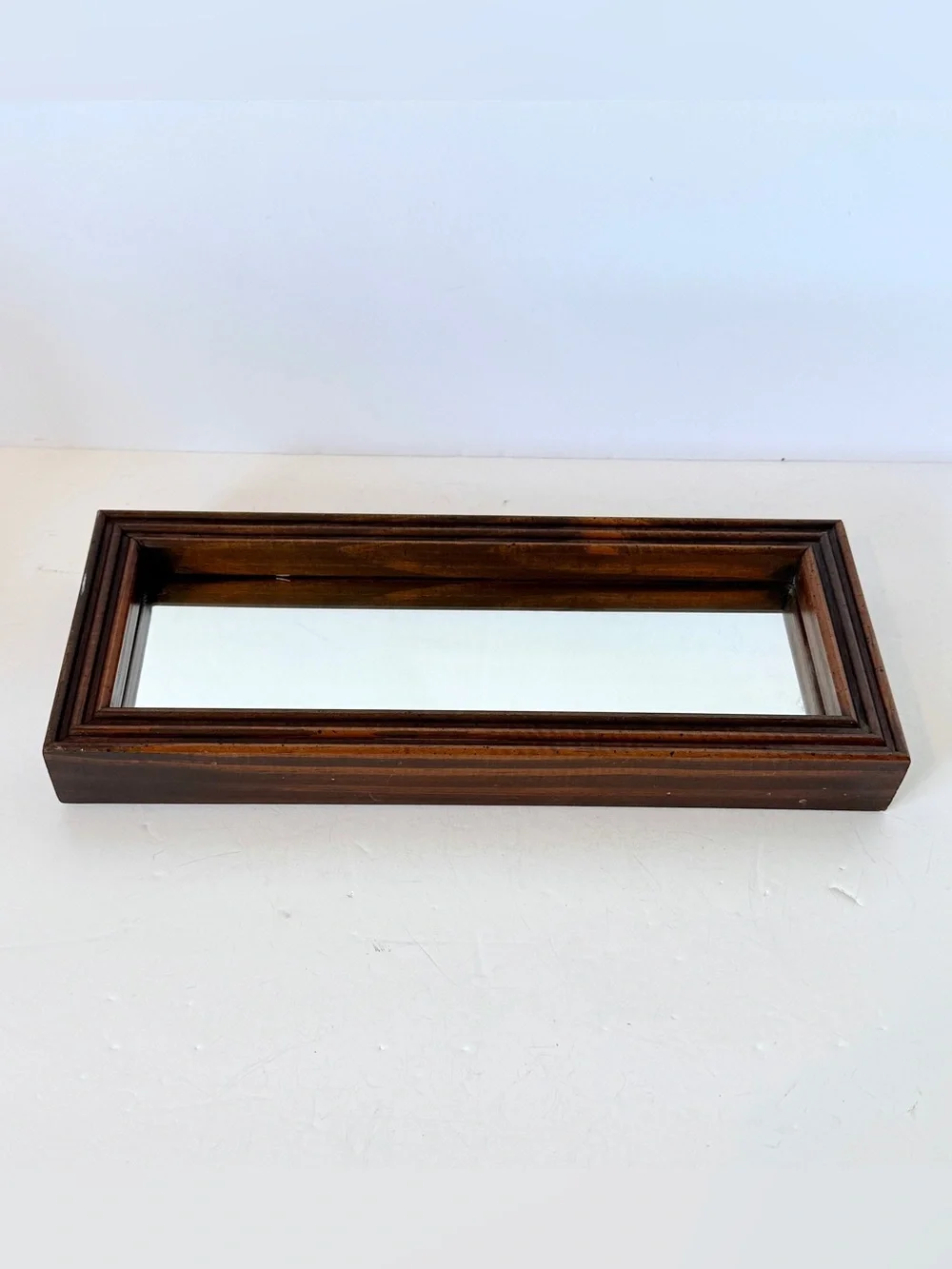 Vintage Dark Brown Wood Framed Wall Mirror Rectangular Accent Mirror 13.25 x 5.2
